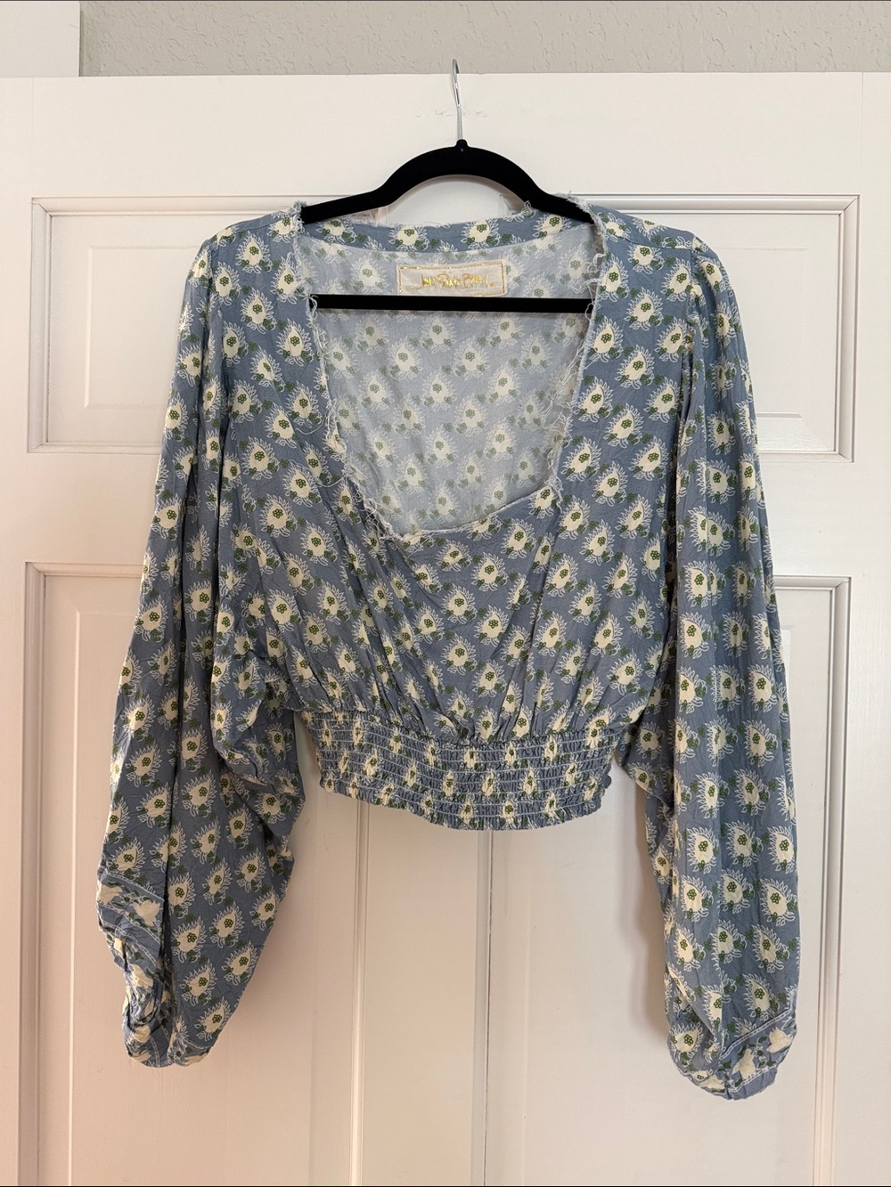 Jen's Pirate Booty Blue Floral Smocked Crop Top